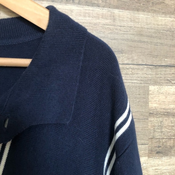 Navy Cotton Button-Up Striped Cardigan XL - Picture 3 of 8